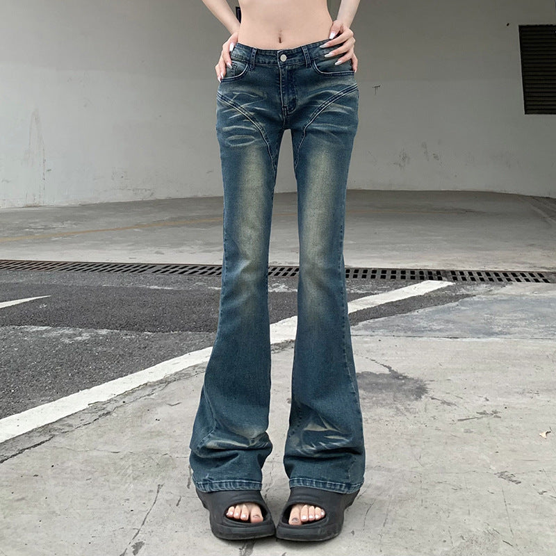 Street Style Gradient Split Flared High Waist Skinny Washed Jeans
