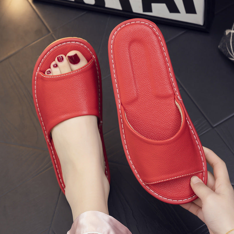 unisex cowhide home slippers, view 3 - MRSLM