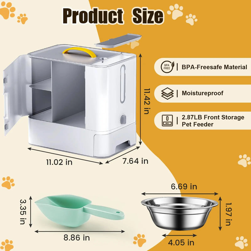 waterproof pet food storage and double bowl feeder, view 9 - MRSLM