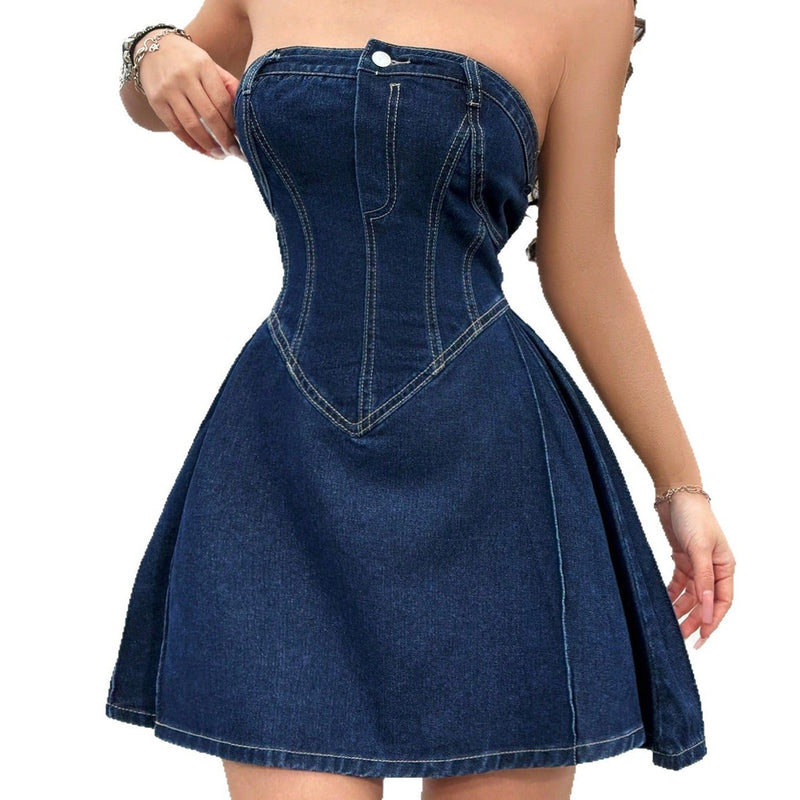 off-shoulder tight blue dress, view 5 - MRSLM