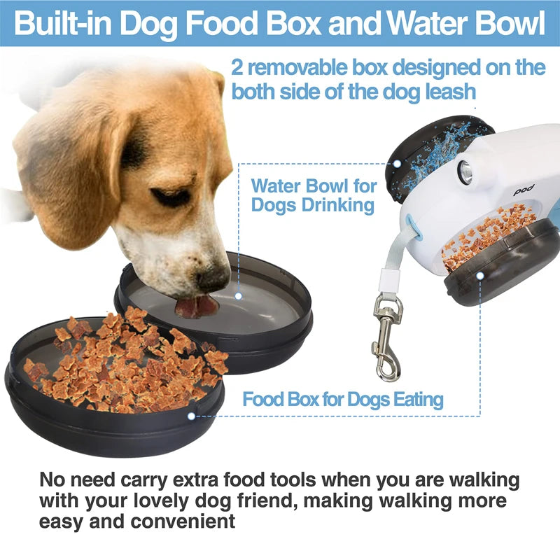 retractable dog leash with light and bowl, view 4 - MRSLM