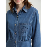 denim shirt dress with lapel collar, view 7 - MRSLM