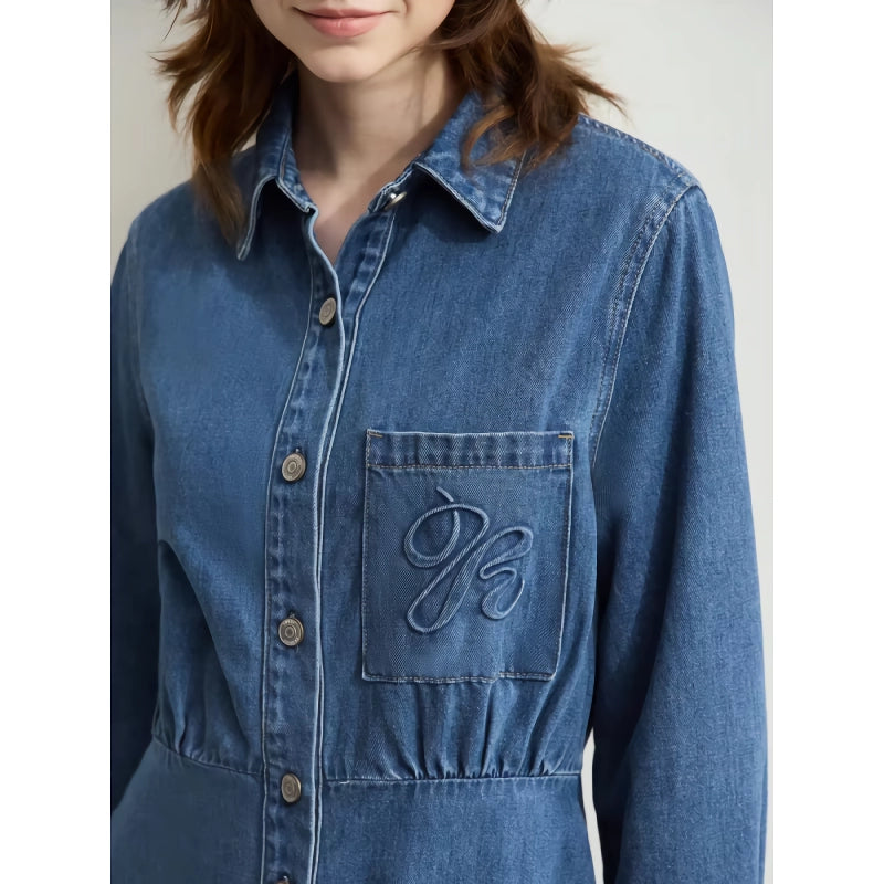 denim shirt dress with lapel collar, view 7 - MRSLM