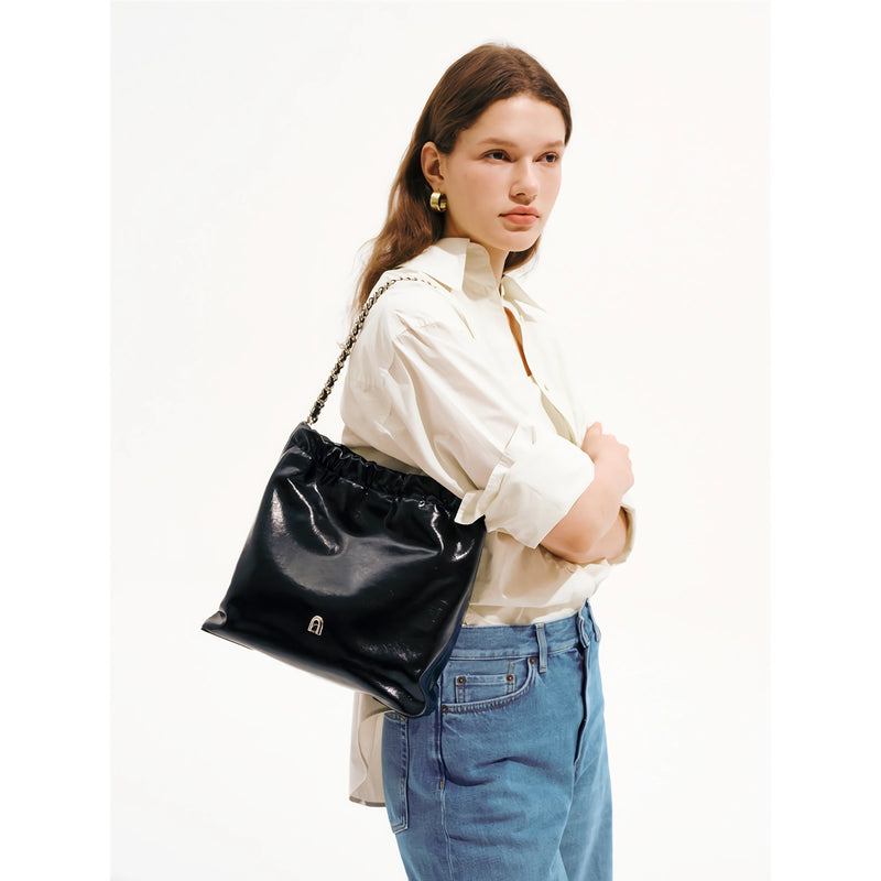 split leather chain tote bag, view 12 - MRSLM