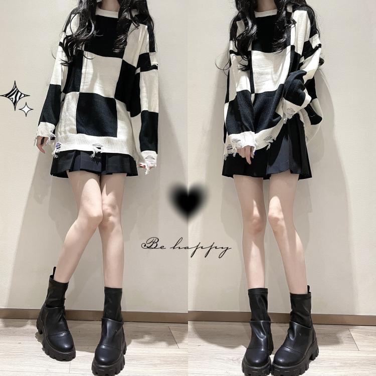ripped plaid knit sweater - MRSLM