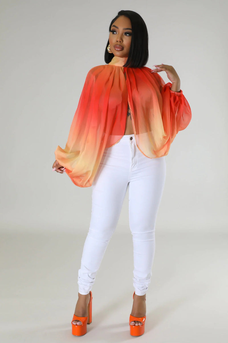 women's sheer chiffon printed long sleeve top, view 5 - MRSLM