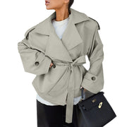 loose long sleeve trench coat in light khaki, view 5 - MRSLM
