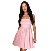Slim fit short pink A-line dress, view 5 - MRSLM