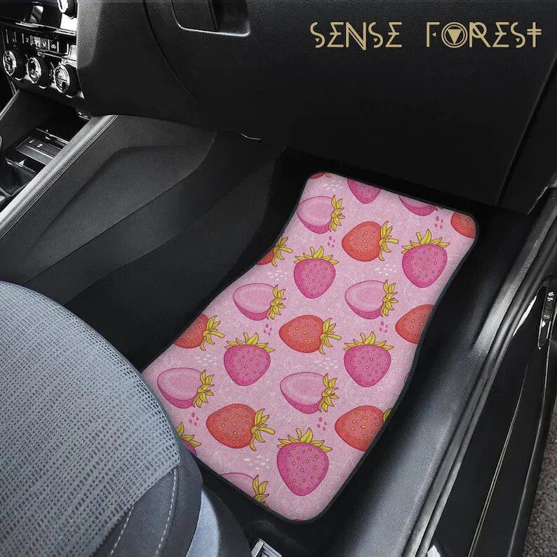 strawberry print car floor mat, view 7 - MRSLM