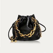 genuine leather quilted drawstring bucket bag, view 2 - MRSLM