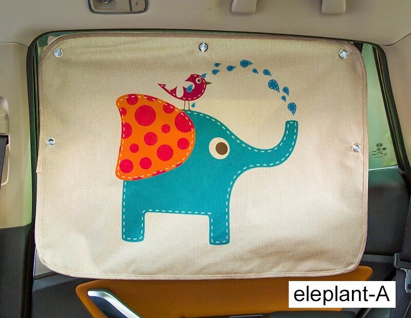 Cute Cartoon Linen Car Sun Shade Curtain for Windshield and Side Windows - 70cm x 50cm