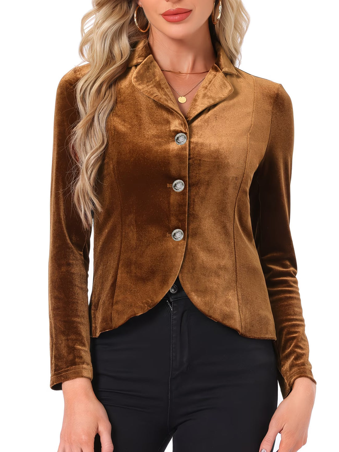 Women's Fitted Velvet Button-Front Blazer