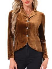 Women's fitted velvet button-front blazer, view 2 - MRSLM