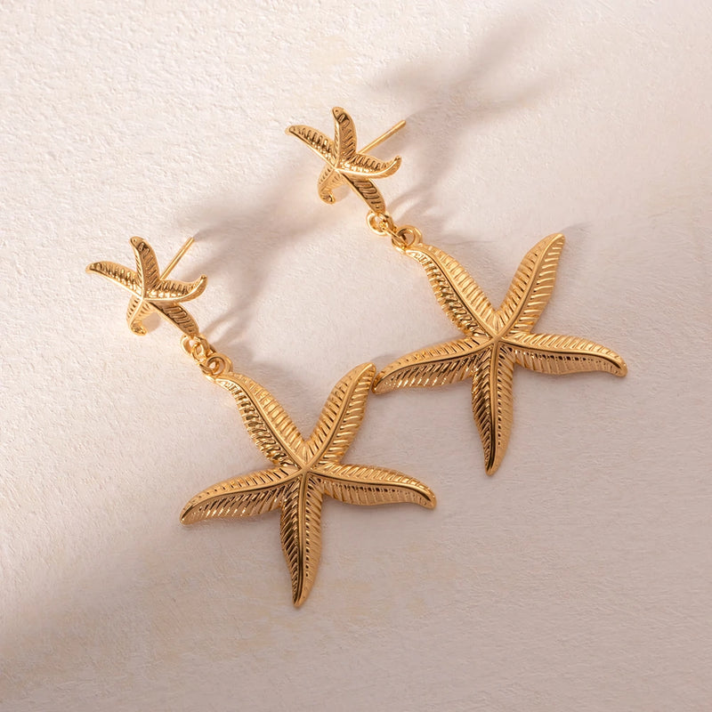 stainless steel starfish earrings, view 3 - MRSLM