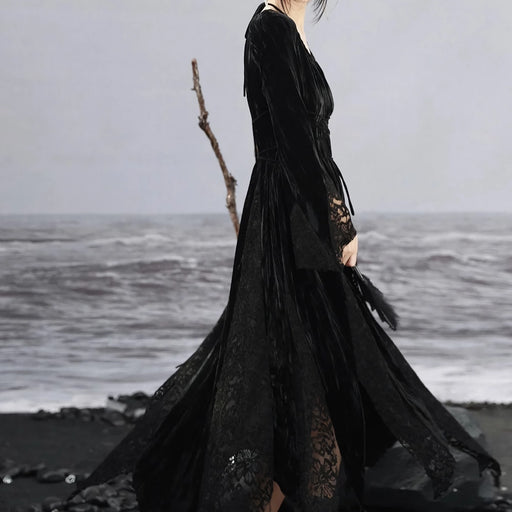 dark velvet lace splice dress - MRSLM