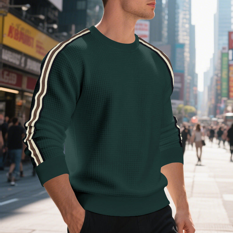 men's striped round neck sweater, view 8 - MRSLM
