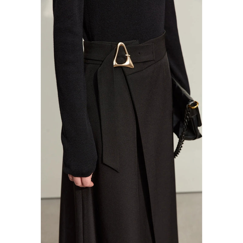 Women's A-line skirt with buckle belt, view 9 - MRSLM