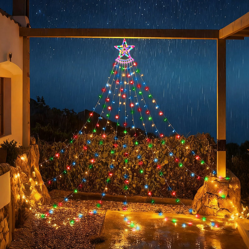 Multicolor waterfall Christmas tree lights with star topper, view 10 - MRSLM