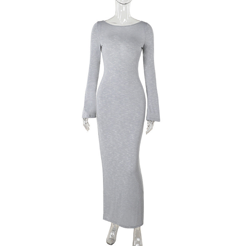 knitted backless lace-up slim-fit dress, view 6 - MRSLM