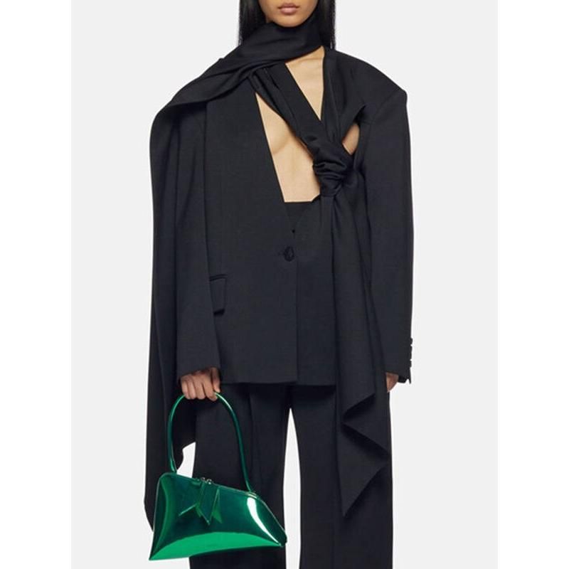 asymmetric scarf collar blazer, view 2 - MRSLM