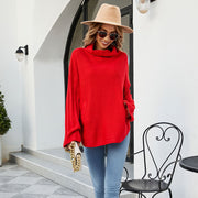 women's loose solid turtleneck knit sweater, view 10 - MRSLM