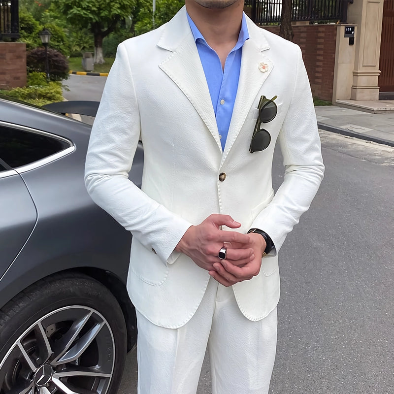 white seersucker slim fit suit, view 7 - MRSLM