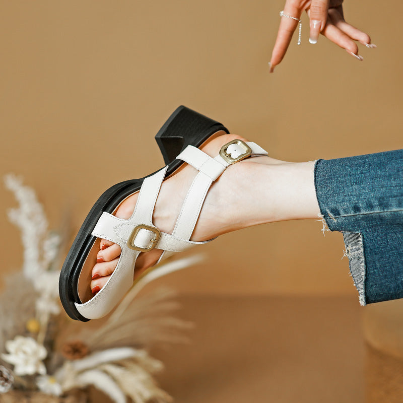 retro square heel leather sandals, view 23 - MRSLM
