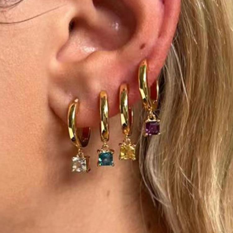 square zircon pendant earrings - MRSLM