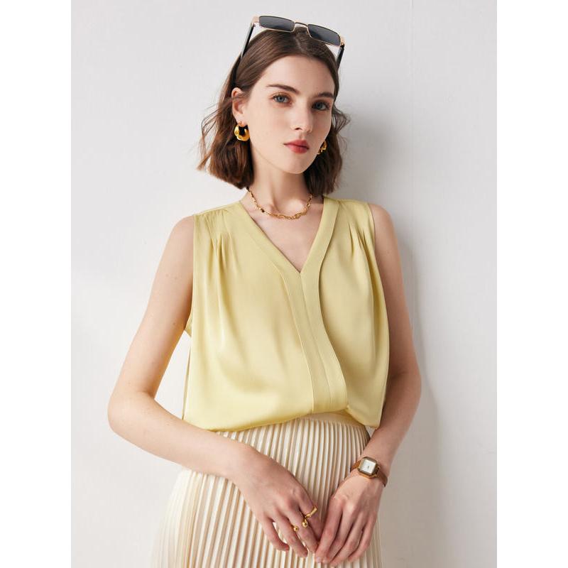 sleeveless v-neck silk blouse, view 12 - MRSLM