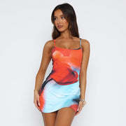 flowers printed suspender square neck dress, view 6 - MRSLM