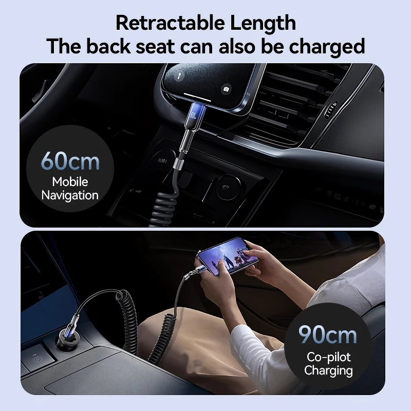 60w usb type c pd spring car charging cable, view 8 - MRSLM