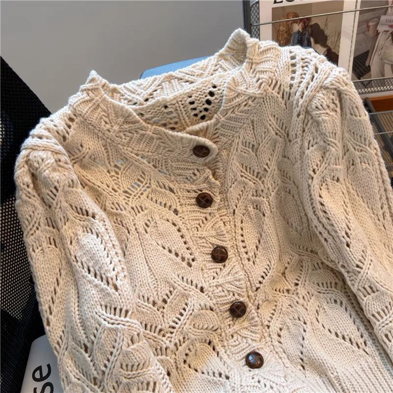 women's short crochet cut-out cardigan, view 8 - MRSLM