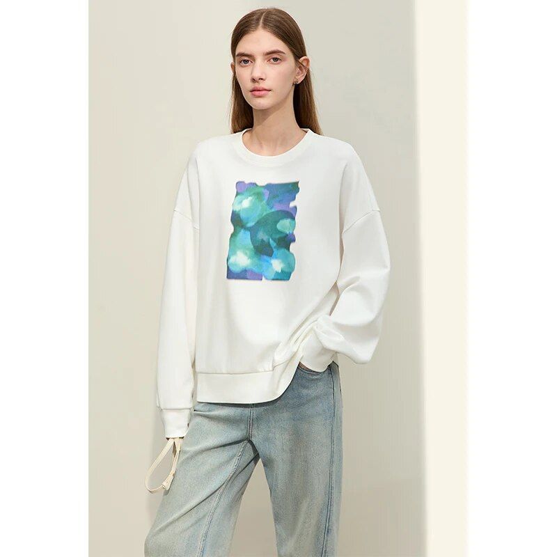 Women's abstract print loose sweatshirt, view 7 - MRSLM