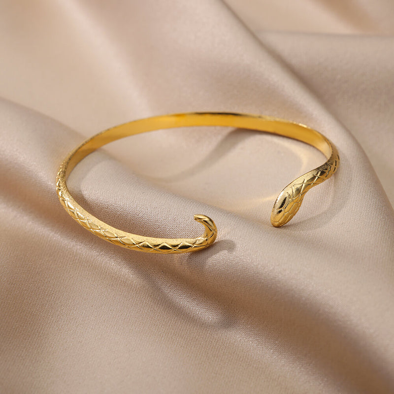 gold snake bangle bracelet, view 5 - MRSLM