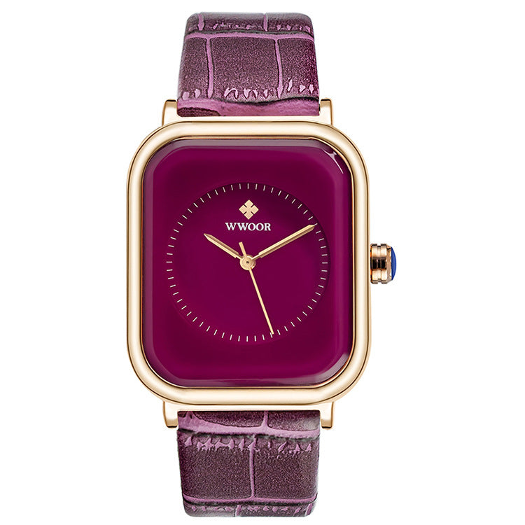 ladies square dial leather strap watch, view 6 - MRSLM