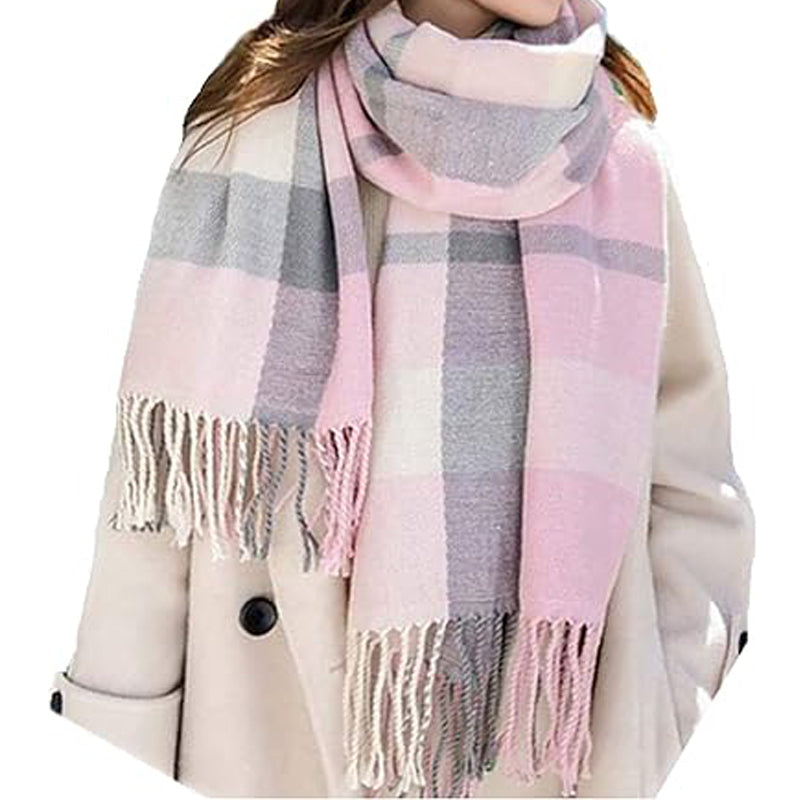 Thick plaid tassel winter scarf, view 8 - MRSLM