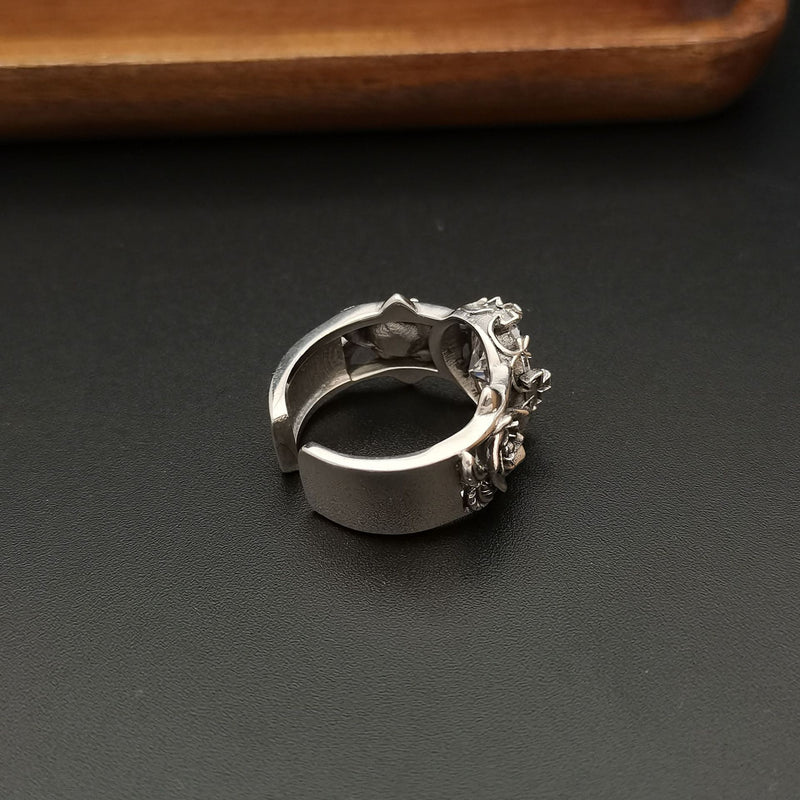 vintage boulder flower silver ring, view 4 - MRSLM