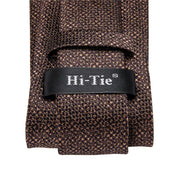 brown silk necktie set with pocket square and cufflinks, view 7 - MRSLM