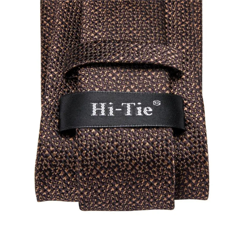 brown silk necktie set with pocket square and cufflinks, view 7 - MRSLM