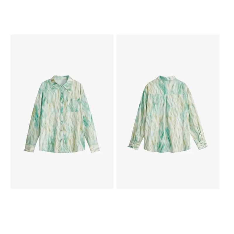 satin print long sleeve blouse, view 11 - MRSLM