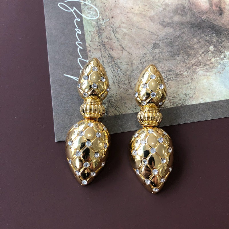 Electroplated Gold Gemstone Flow And Silver Pin Earrings