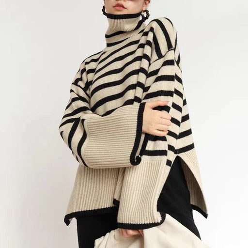 women's loose striped turtleneck sweater - MRSLM