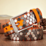 Wide rivet studded leather belt, view 2 - MRSLM