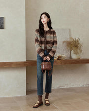 retro striped knitted cardigan, view 5 - MRSLM