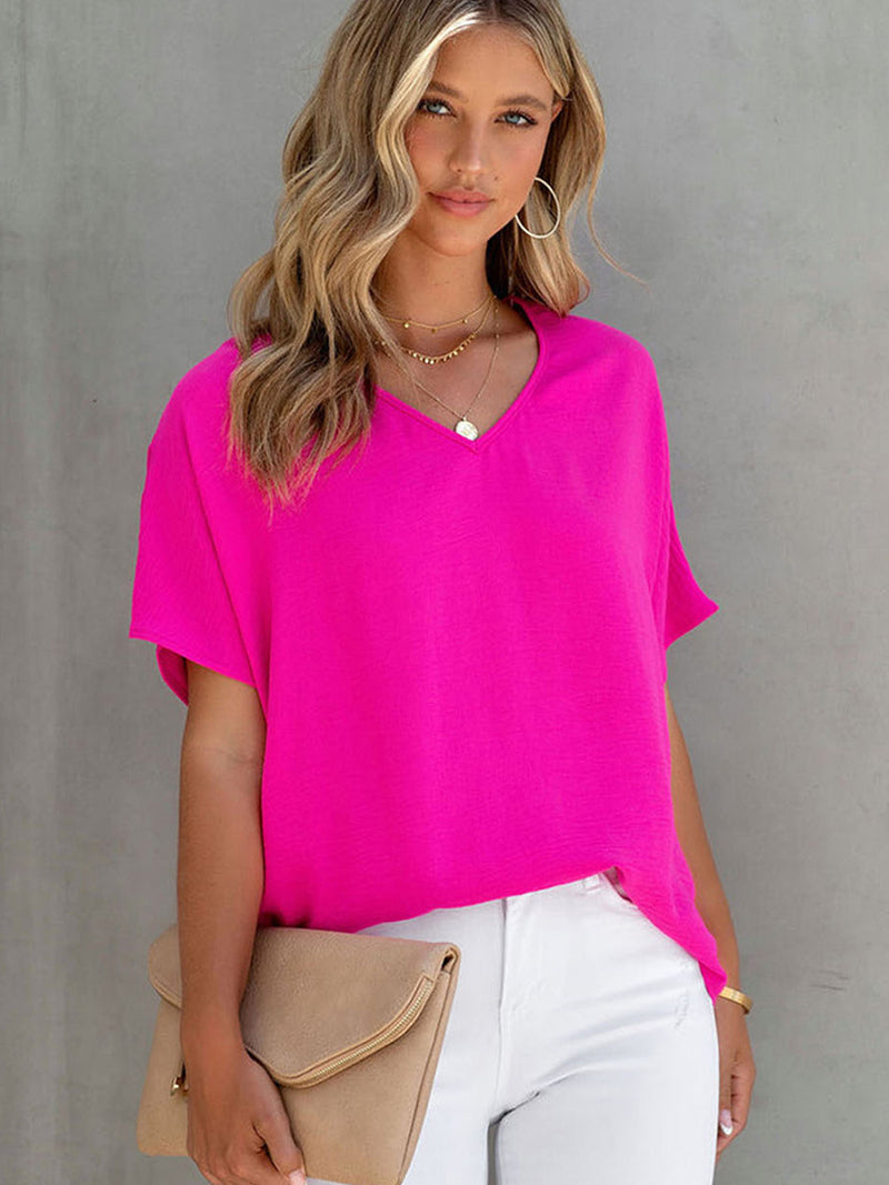 women's loose v-neck short sleeve t-shirt, view 7 - MRSLM