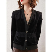 lace v-neck long sleeve cardigan, view 2 - MRSLM