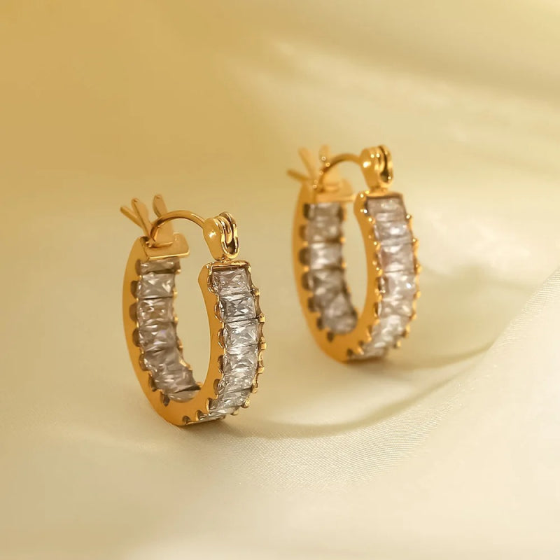 Gold zirconia hoop earrings, view 3 - MRSLM