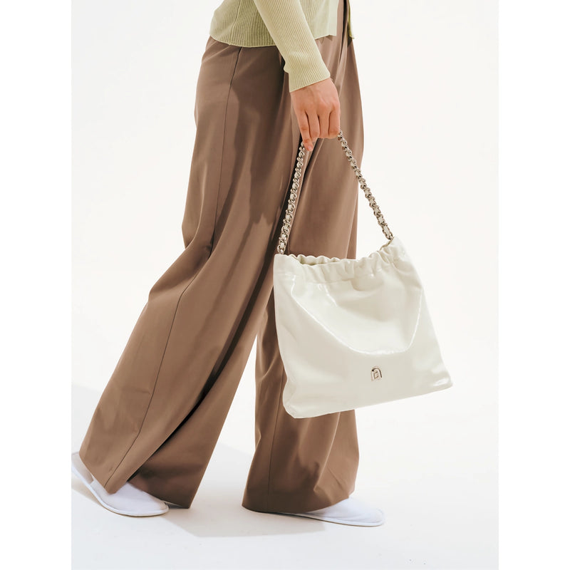 split leather chain tote bag, view 9 - MRSLM