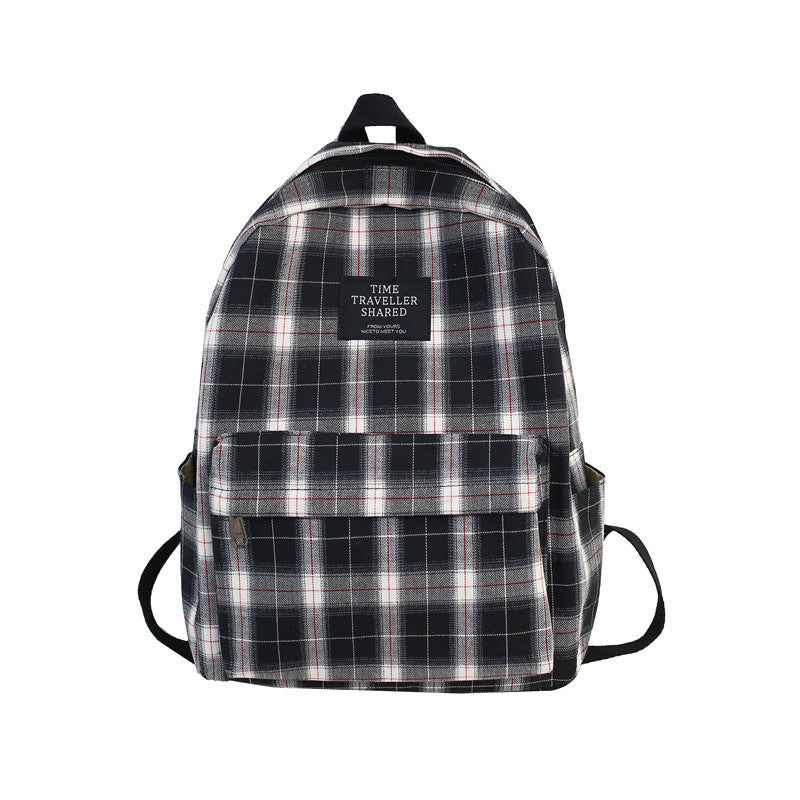 Plaid canvas casual schoolbag, view 6 - MRSLM
