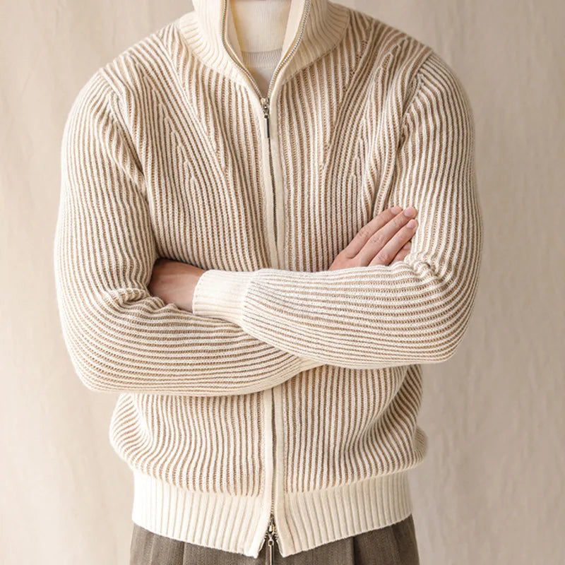 men's high neck zipper knit cardigan, view 4 - MRSLM